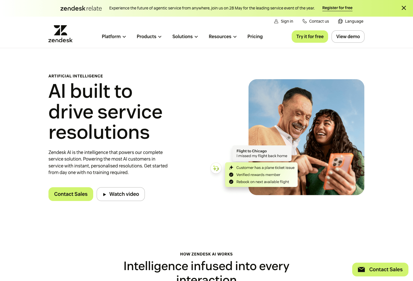 Screenshot of the official Zendesk AI page captured after cookie confirmation.