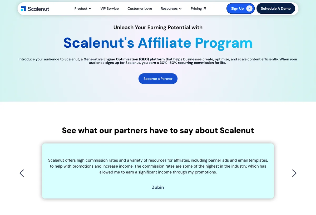 Scalenut affiliate landing page screenshot