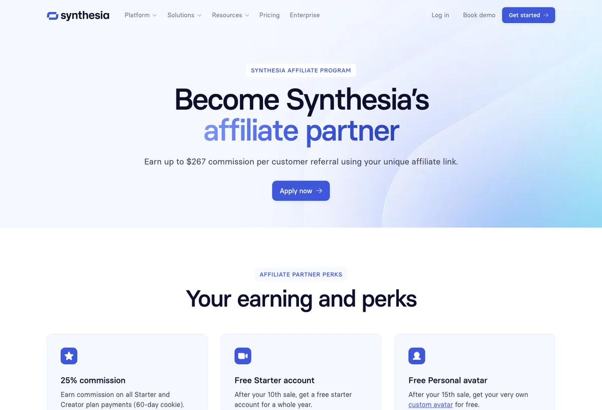 Synthesia affiliate landing page screenshot