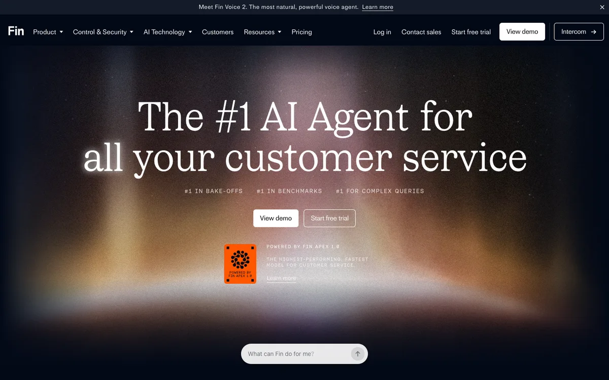 Intercom Fin landing page screenshot