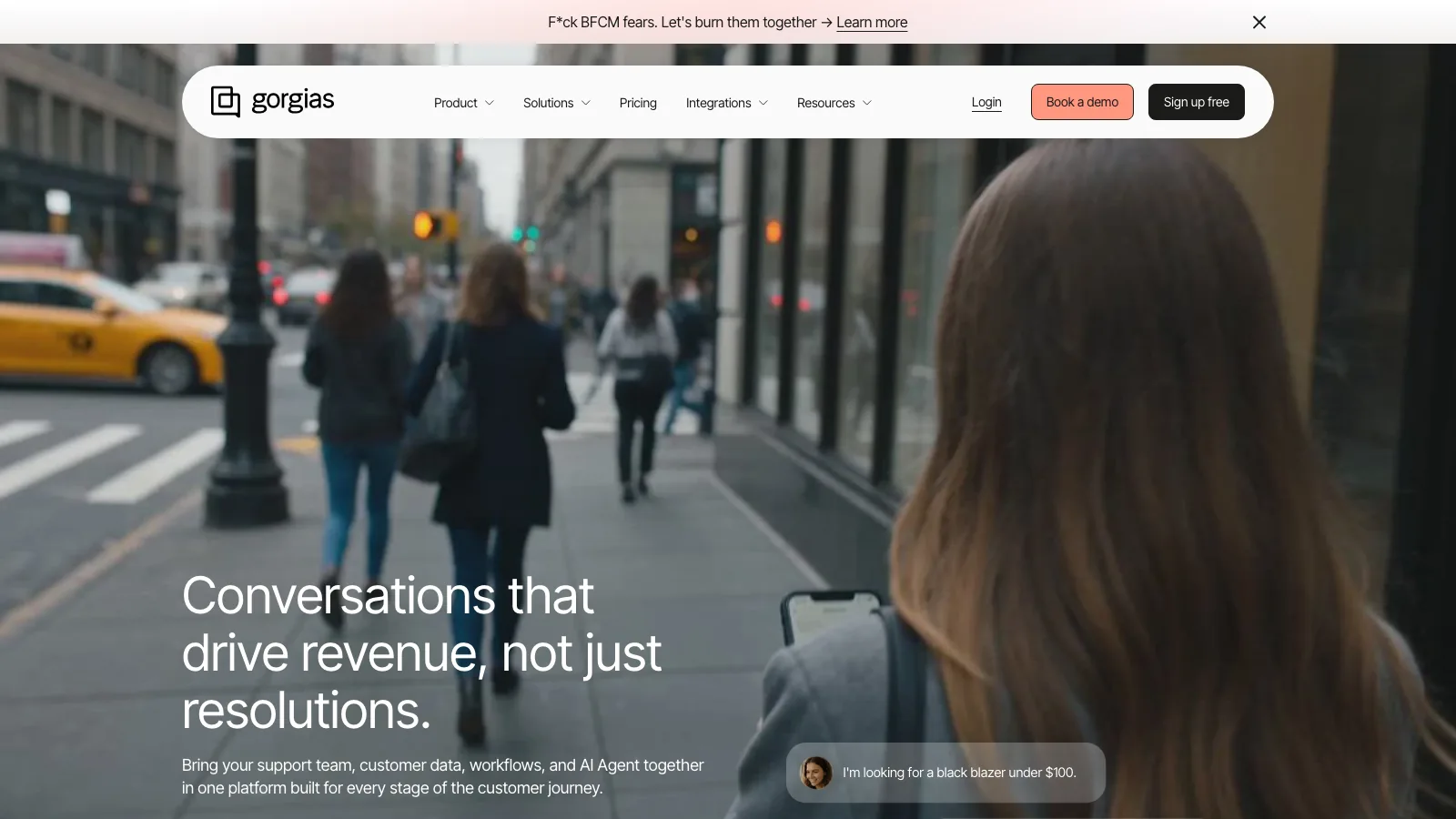 Gorgias homepage showing its ecommerce conversation platform and official logo