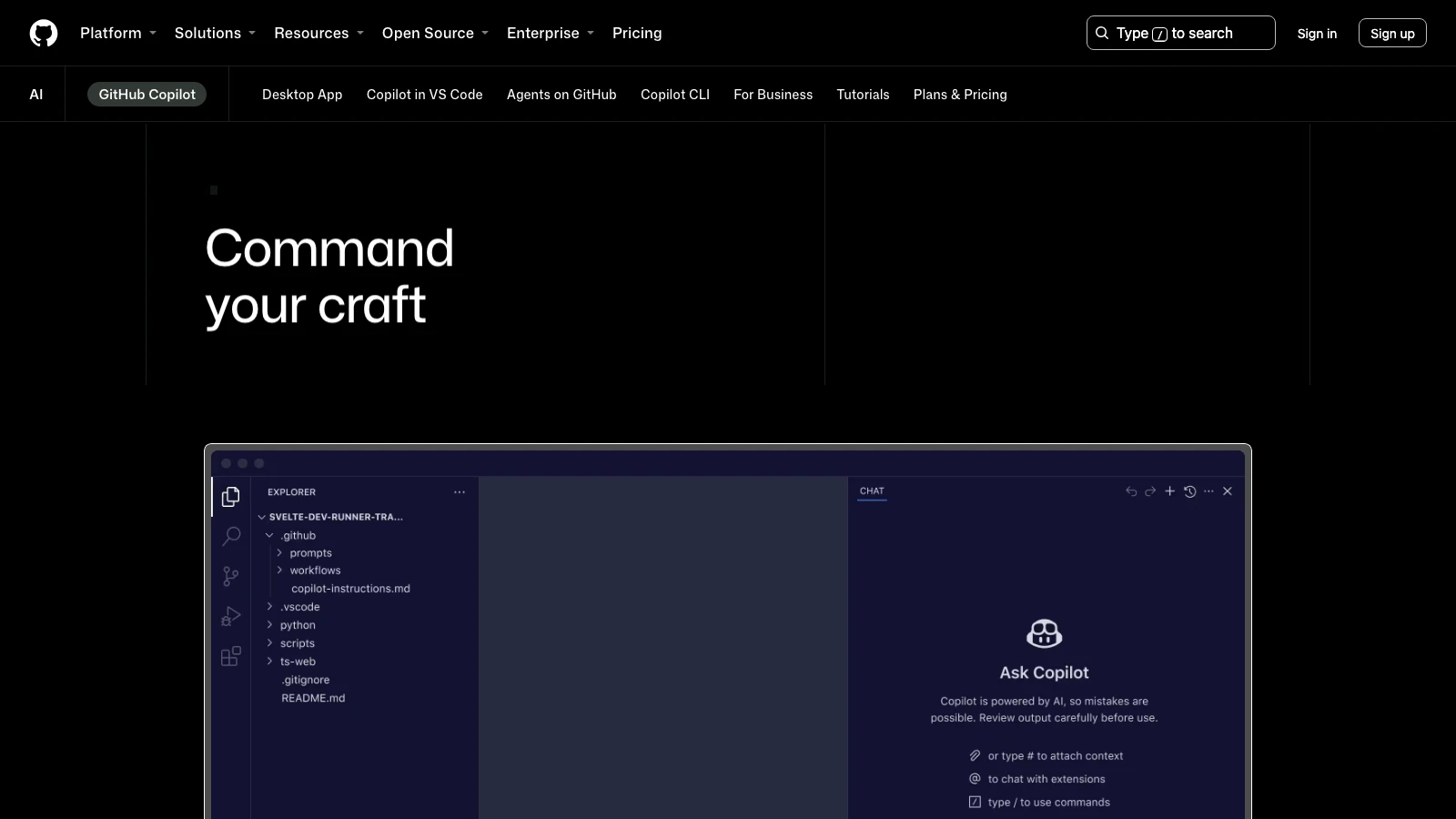 GitHub Copilot features page