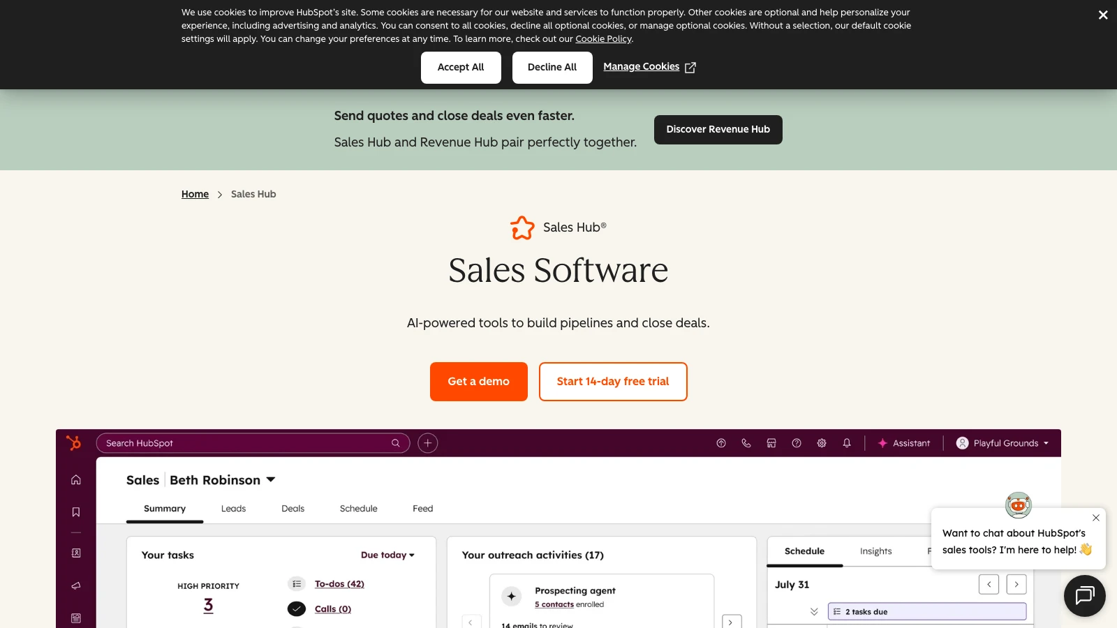 HubSpot Sales Hub page