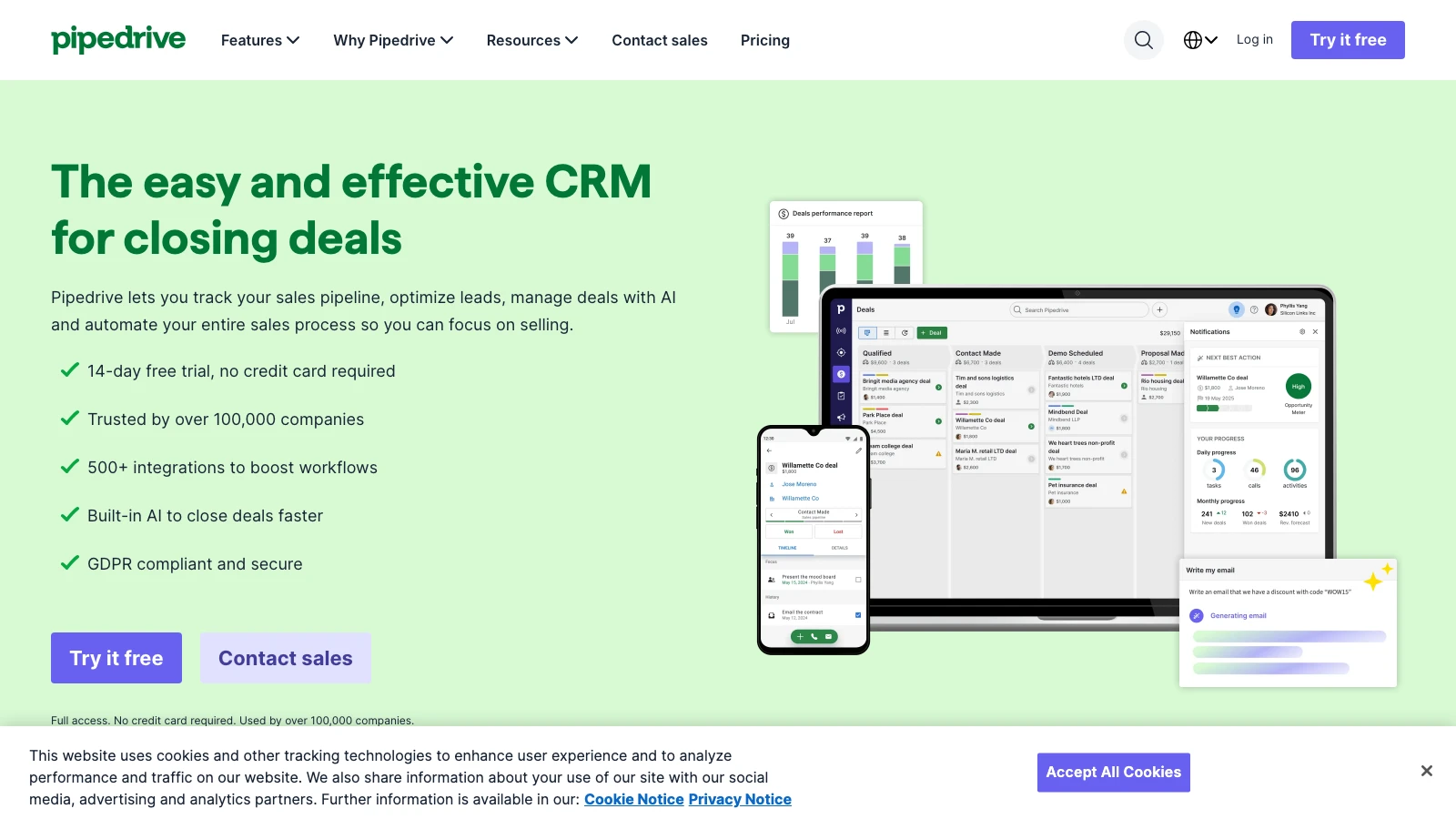 Pipedrive homepage