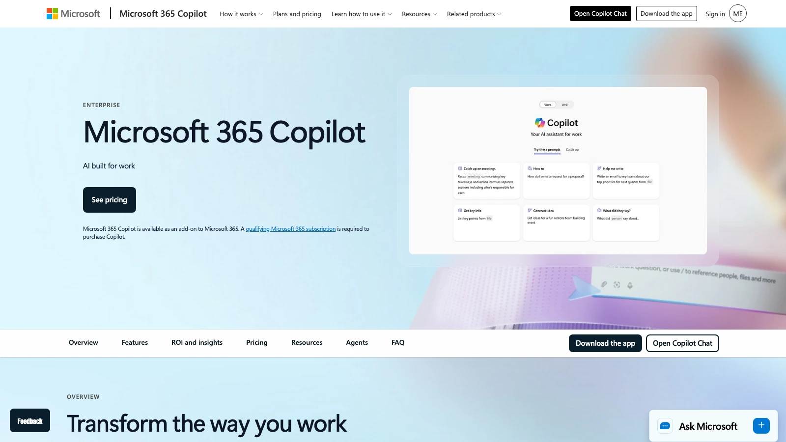 Microsoft 365 Copilot page