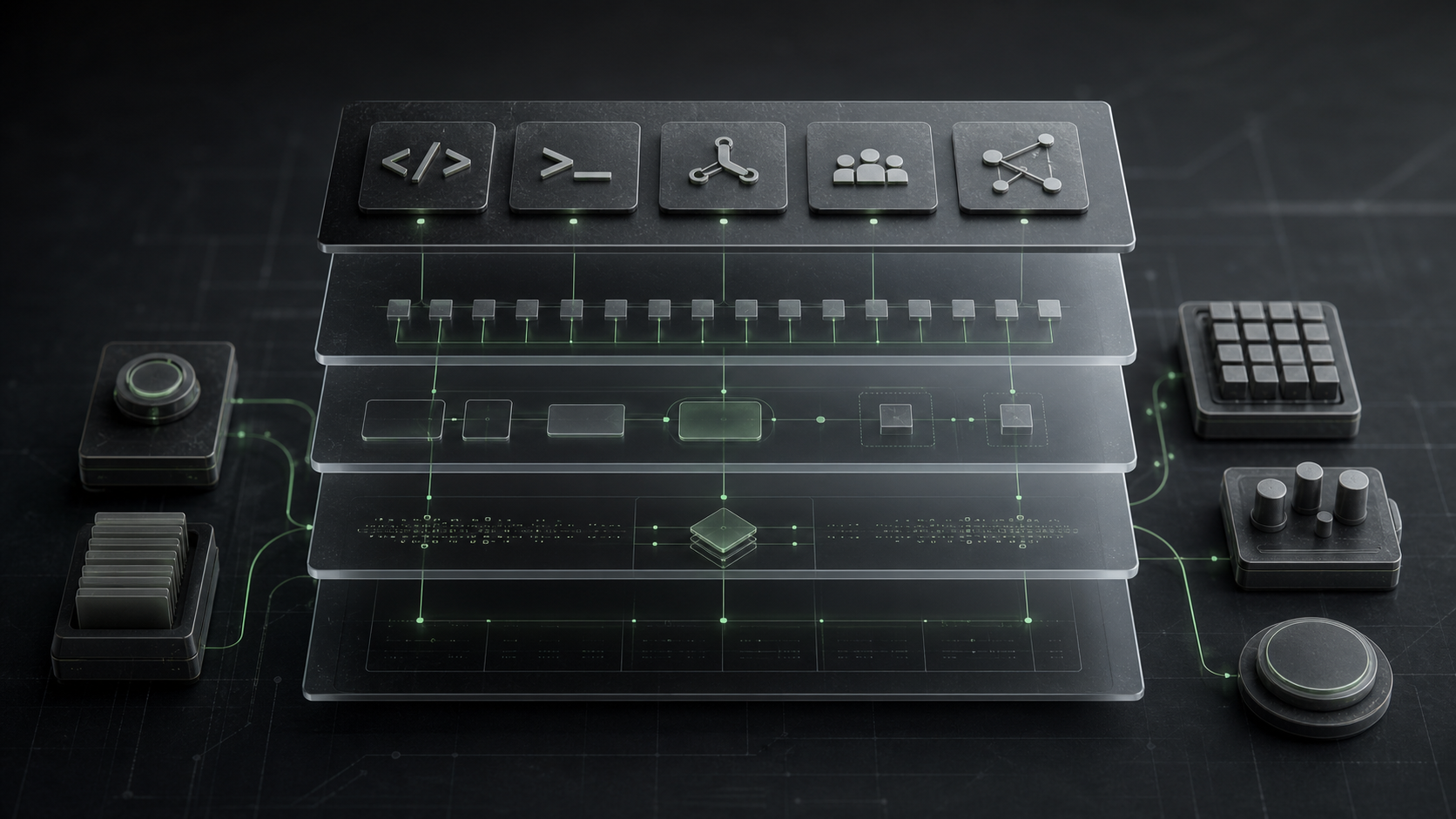 Skills, Slash Commands, Hooks, Subagents, and MCP: What Each Layer Does editorial image