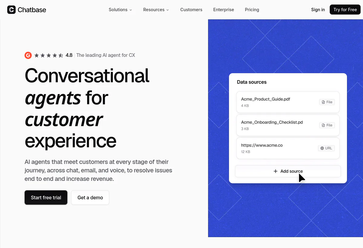 Official Chatbase landing page screenshot