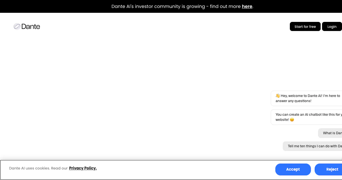 Official Dante AI landing page screenshot
