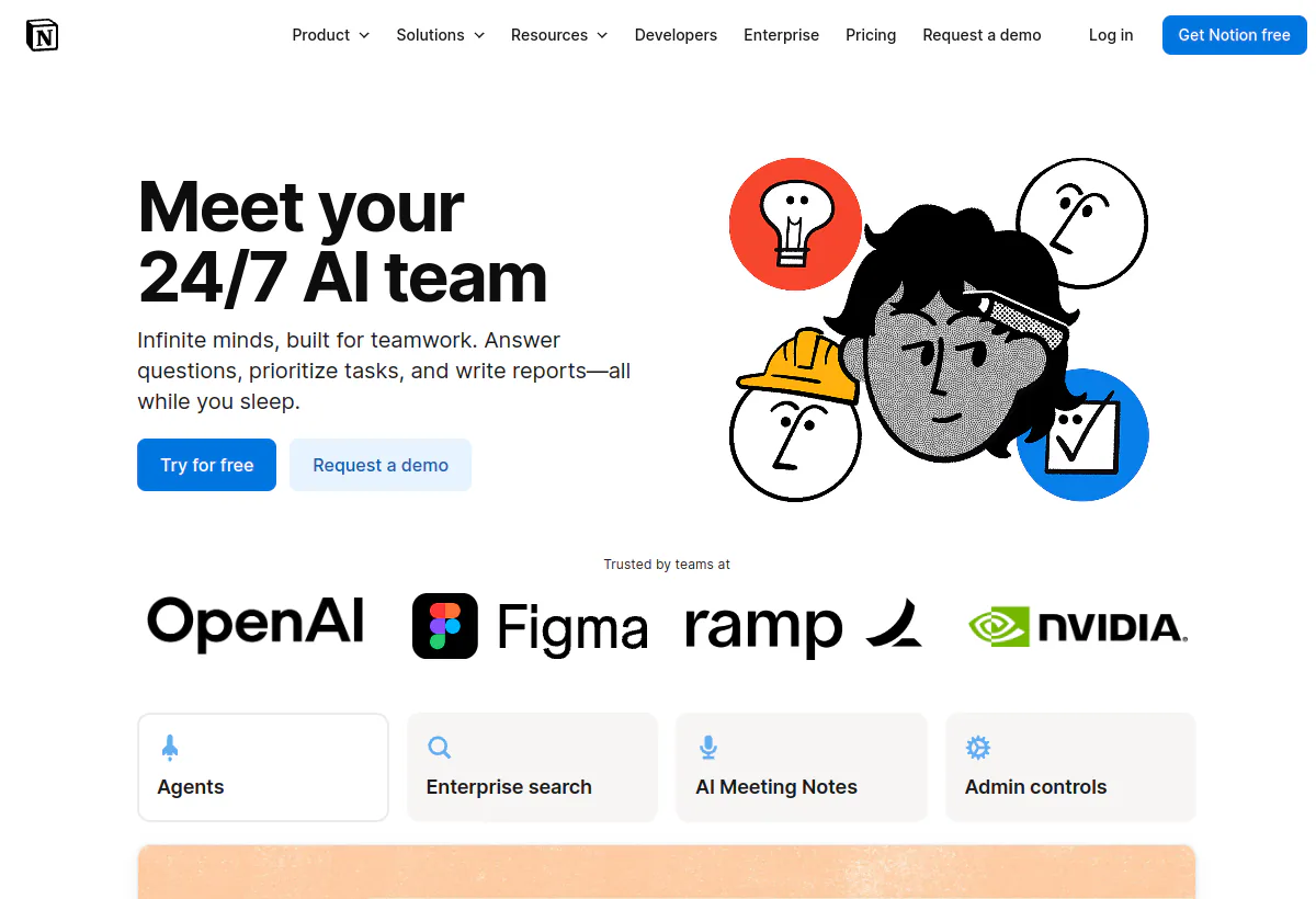 Official Notion AI landing page screenshot