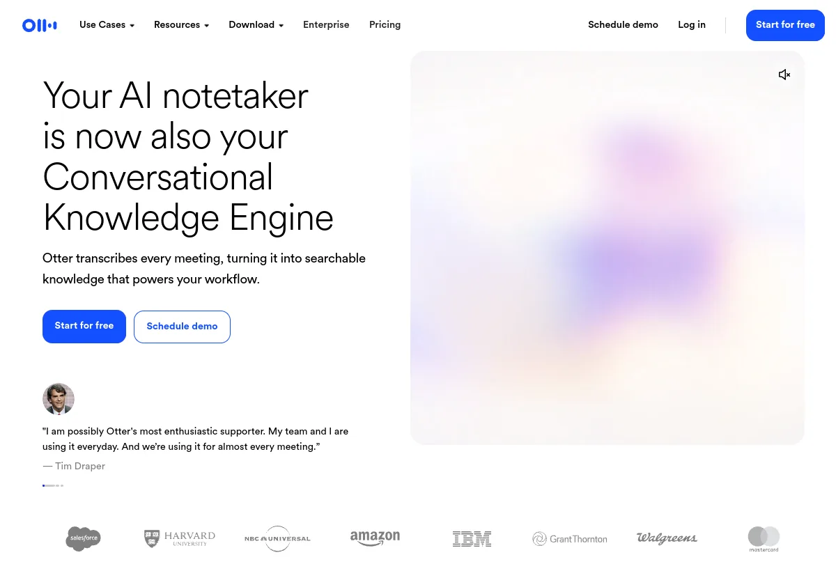 Official Otter.ai landing page screenshot