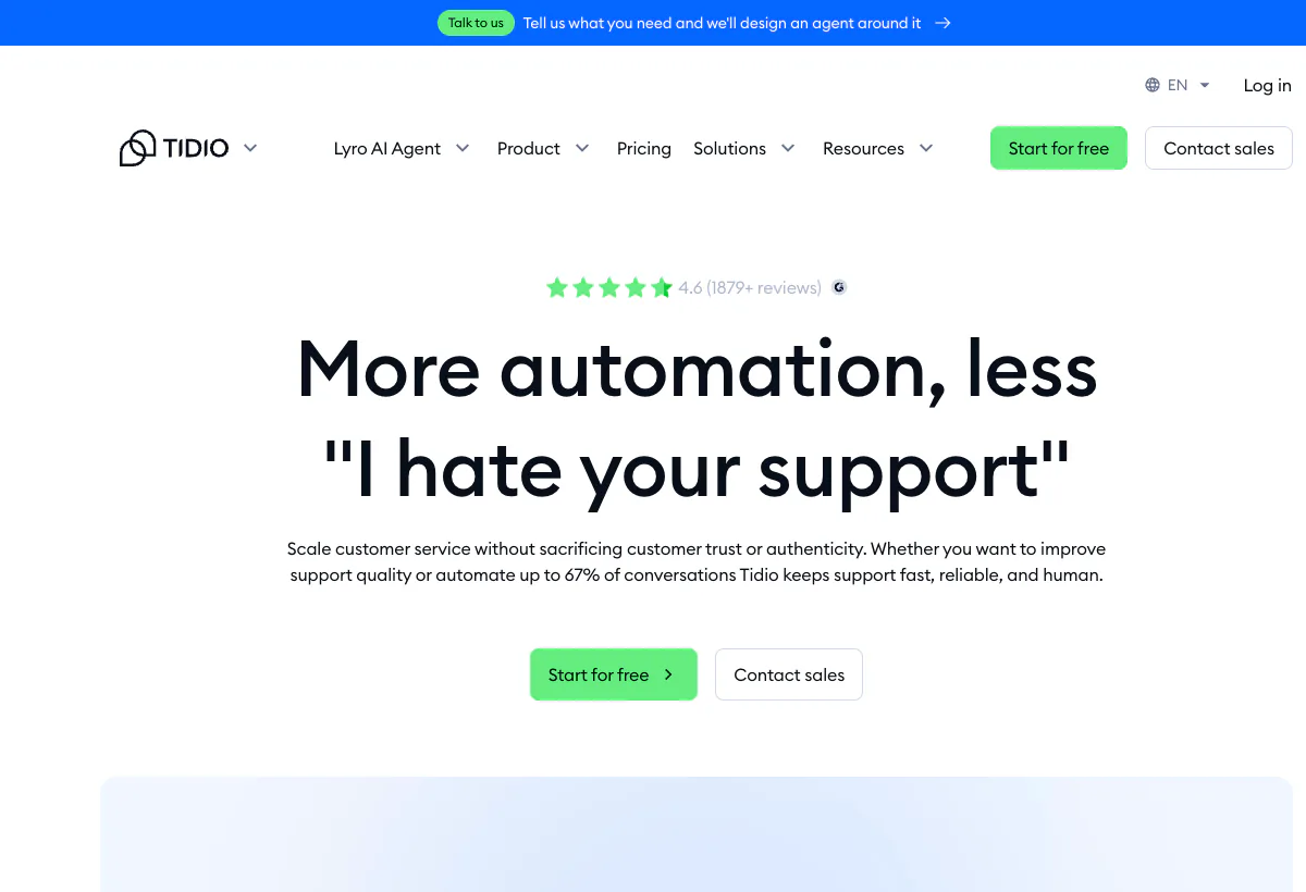 Official Tidio landing page screenshot