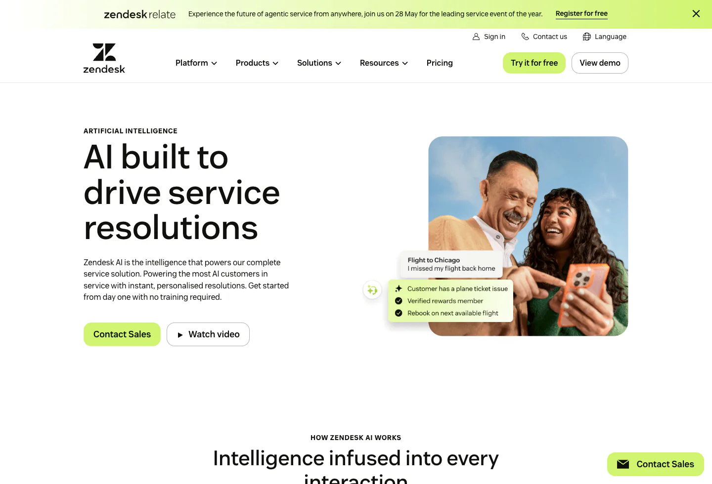 Official Zendesk AI landing page screenshot